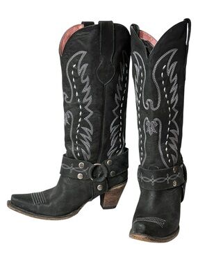 Junk Gypsy by Lane Black Embroidered Western Harness Vagabond Cowboy Boots 9